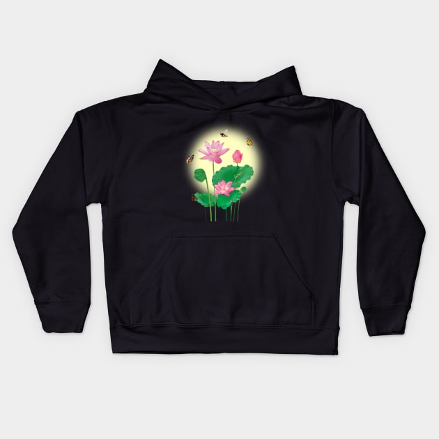 Lotus Flowers Nature Garden Kids Hoodie by BellaPixel